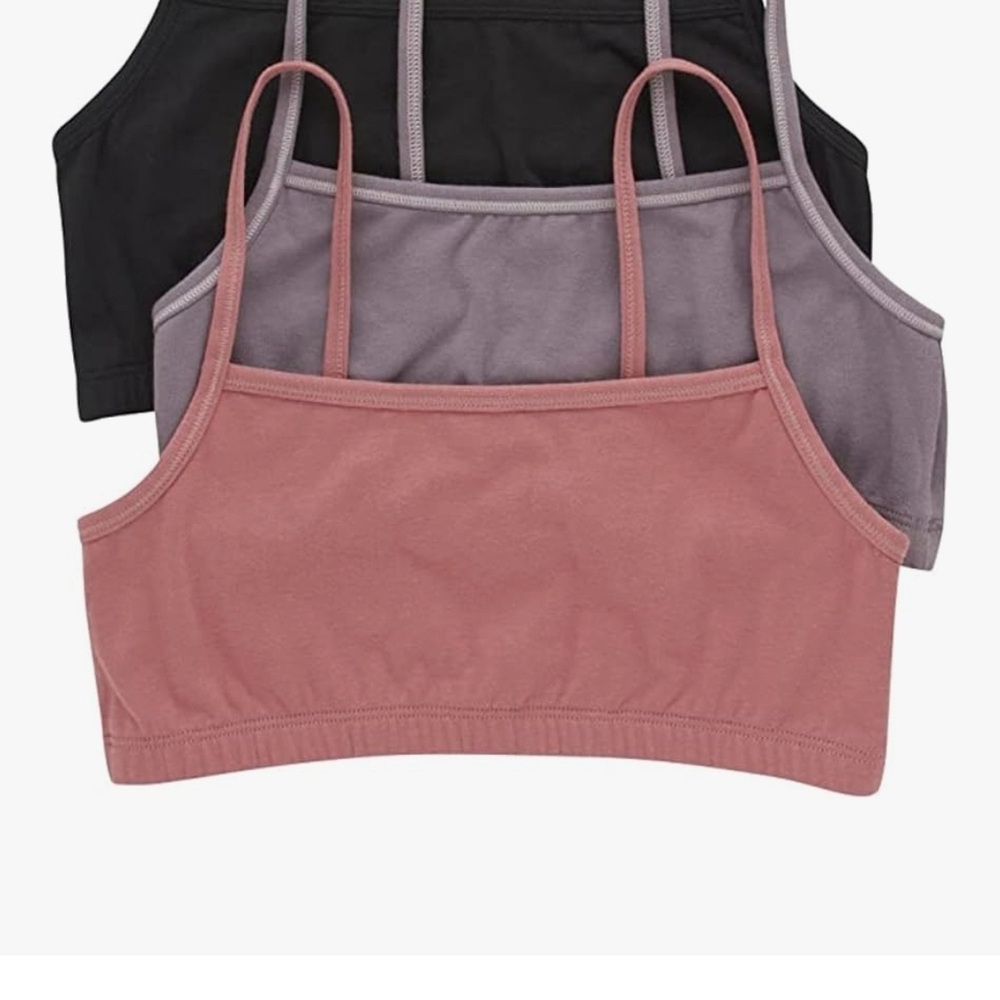 Hanes 3-Pack Seamless Crop Sports Bras in Pink, Lavender, and Black